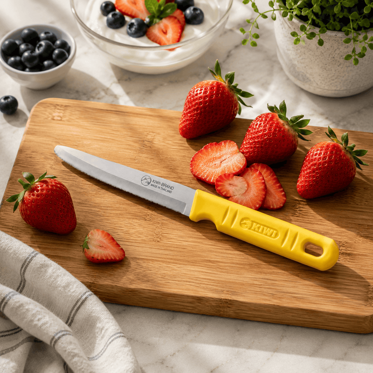 Kiwi No. 512 8-Inch Stainless Steel Knife With Yellow Plastic Handle Kaka Bawa Sons