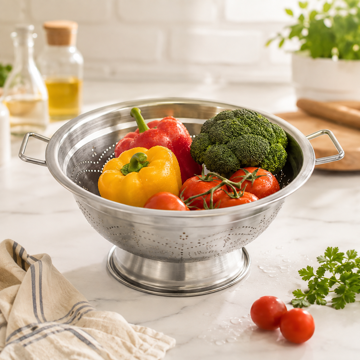R/S Stainless Steel Footed Colander With Side Handles