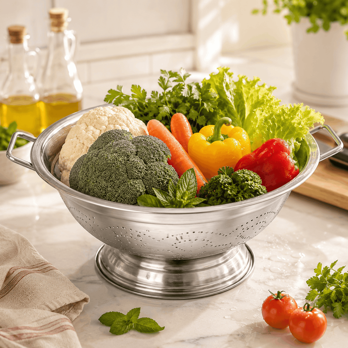 Stainless Steel Footed Colander With Side Handles Kaka Bawa Sons