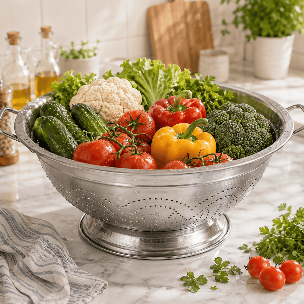 Stainless Steel Footed Colander With Side Handles Kaka Bawa Sons