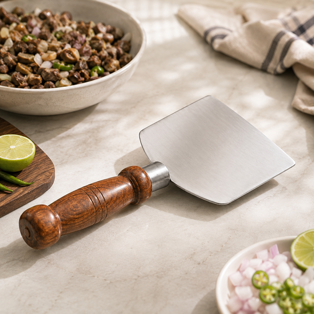 M.G 10-Inch Stainless Steel Griddle-Chopped Fry Offal (Taka-Tak) Scrapper