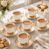 Royal 6-Piece Ceramic "Gold Bloom" Cup And Saucer Set With Gift Box