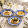 B/C Blue Leaf Lace Bone China Plate Set, 18 Pieces
