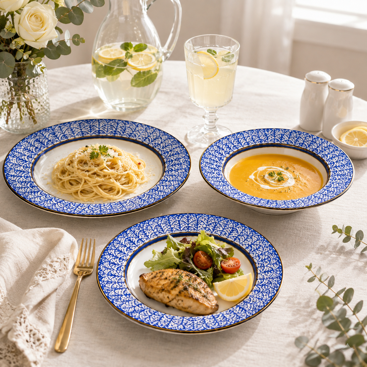 B/C 18-Pieces Bone China Plate Sets