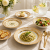 B/C Gold Filigree Bone China Plate & Bowl Set, 24 Pieces