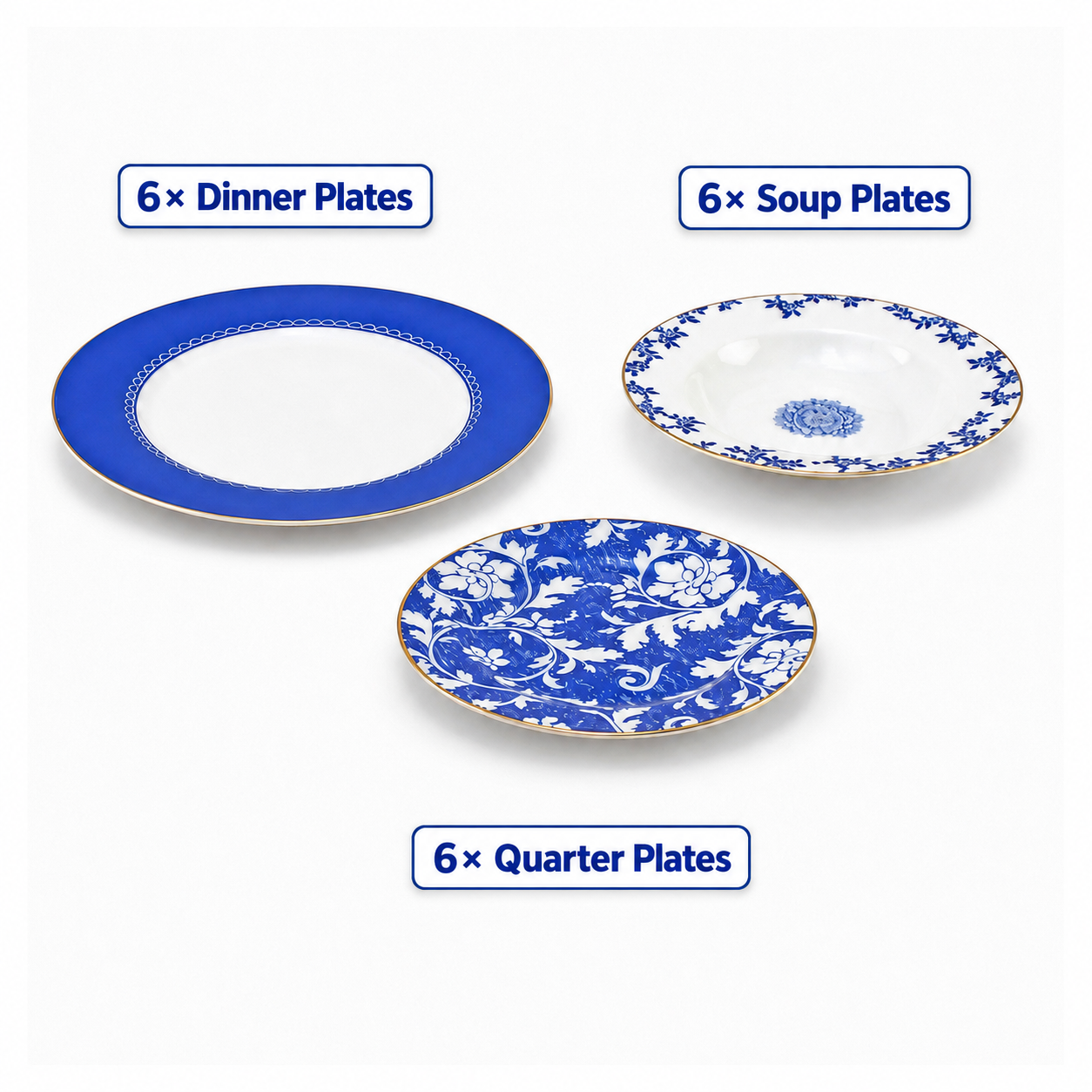 More & More 18-Piece Bonne China Plate Set