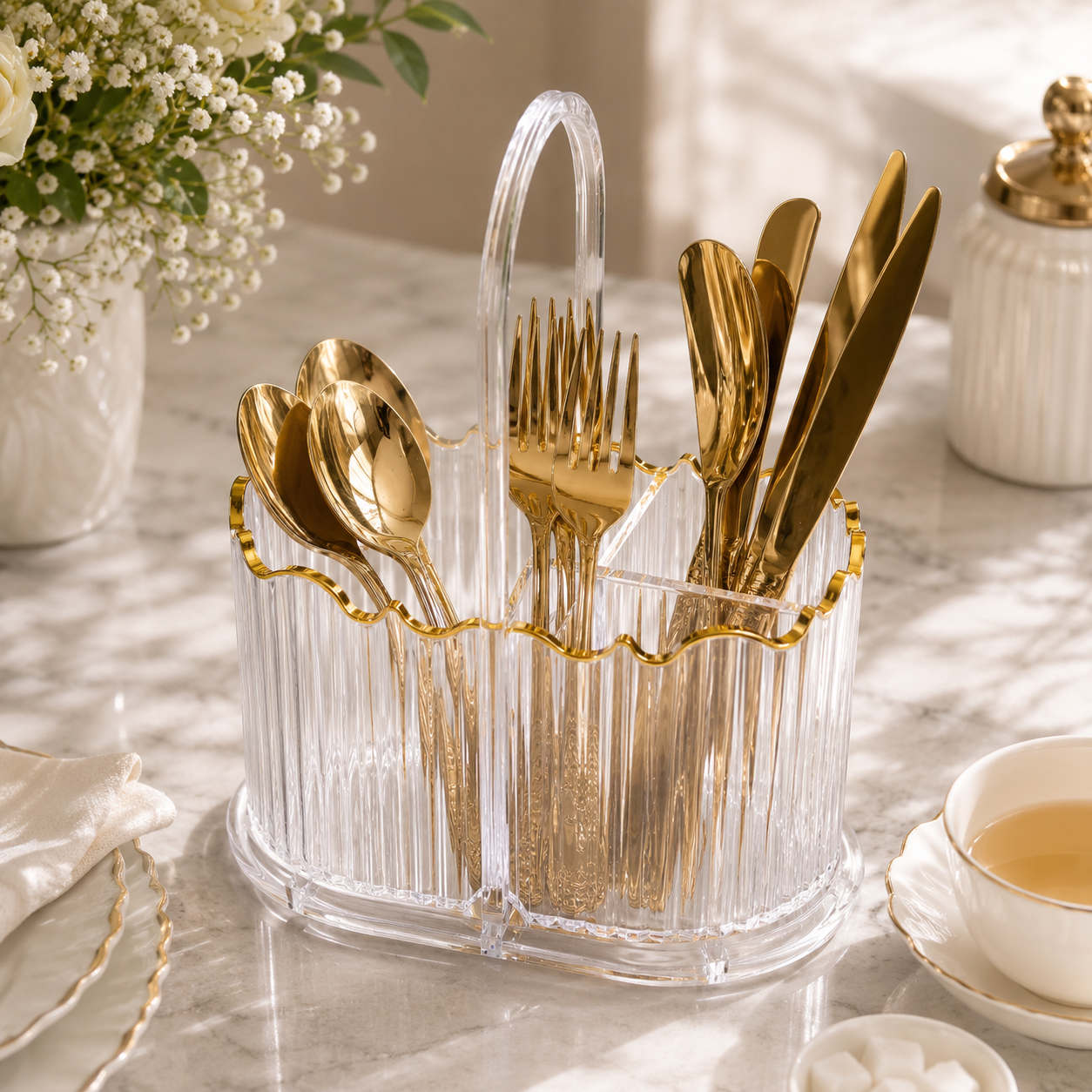 Violet 3-portion Acrylic Cutlery Holder