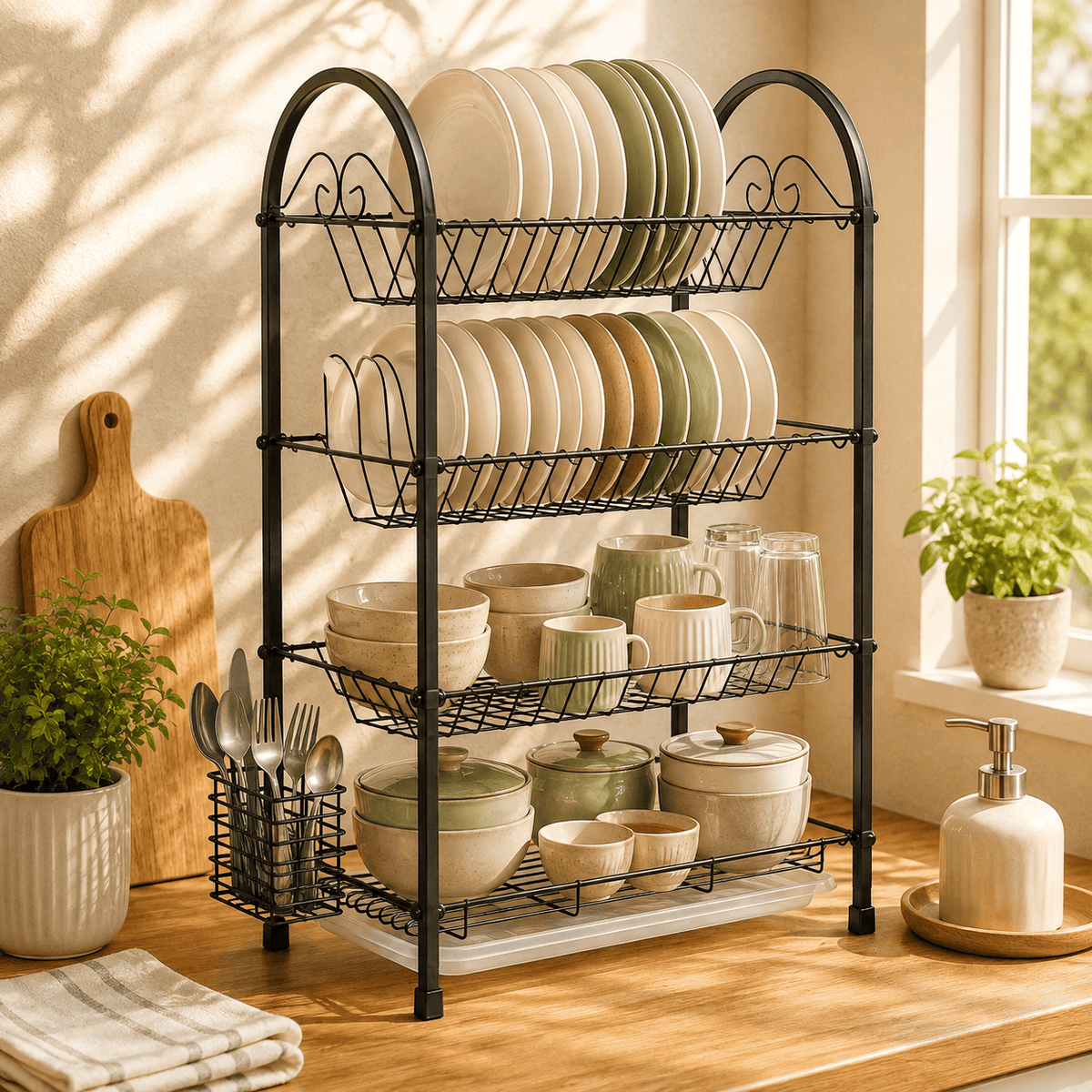 SK Stainless Steel Black Plate Rack Kaka Bawa Sons
