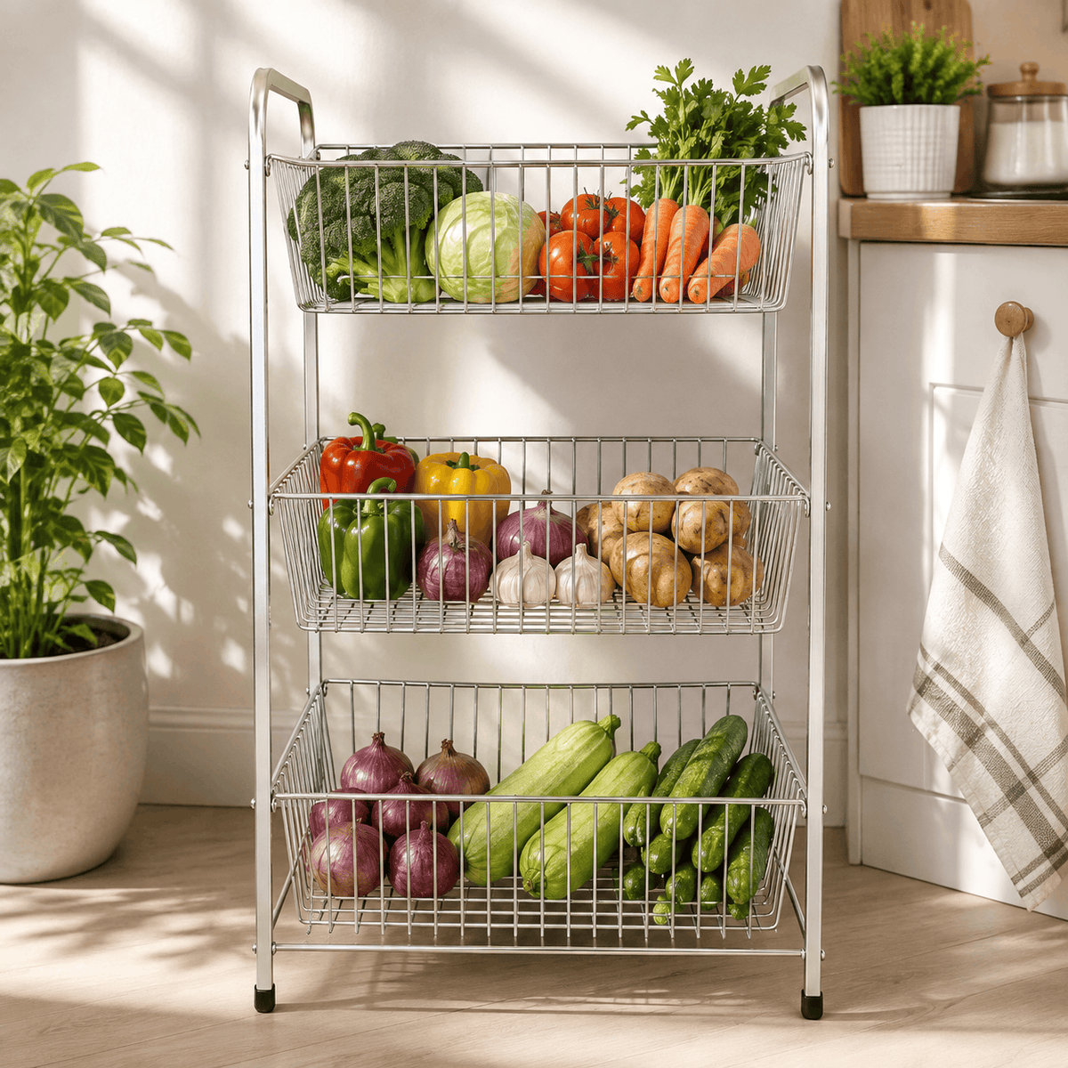 SK 3-Tier XL Size Stainless Steel Vegetable Rack Kaka Bawa Sons