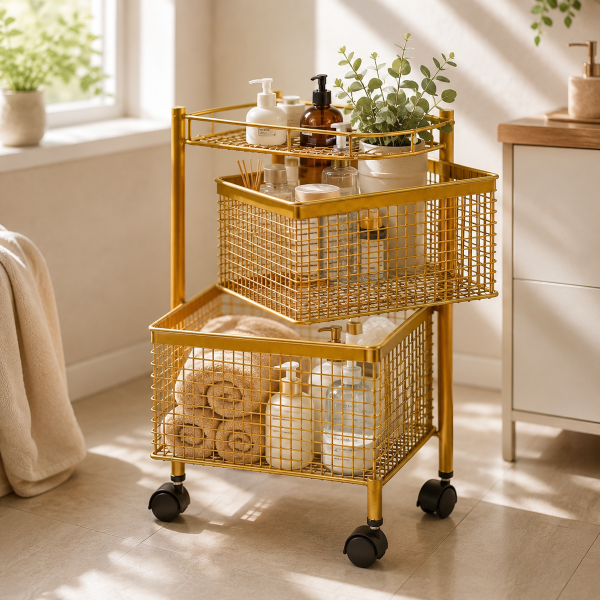 SK 2-Tier Stainless Steel Golden Square Storage Rack