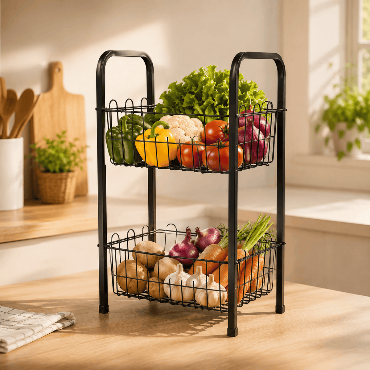 SK Black Plastic Wire Vegetable Rack Kaka Bawa Sons