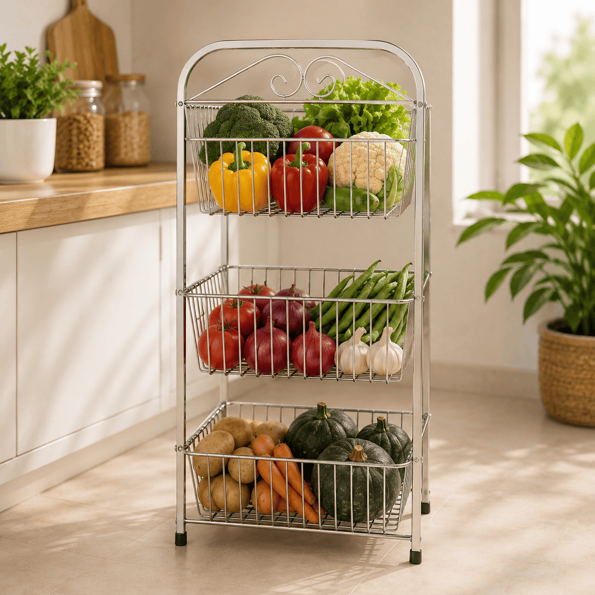 AT Stainless Steel Rectangular Wire Vegetable Rack Kaka Bawa Sons