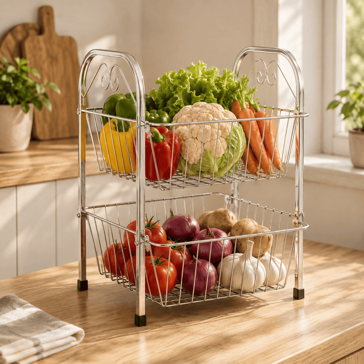 AT Stainless Steel Rectangular Wire Vegetable Rack Kaka Bawa Sons