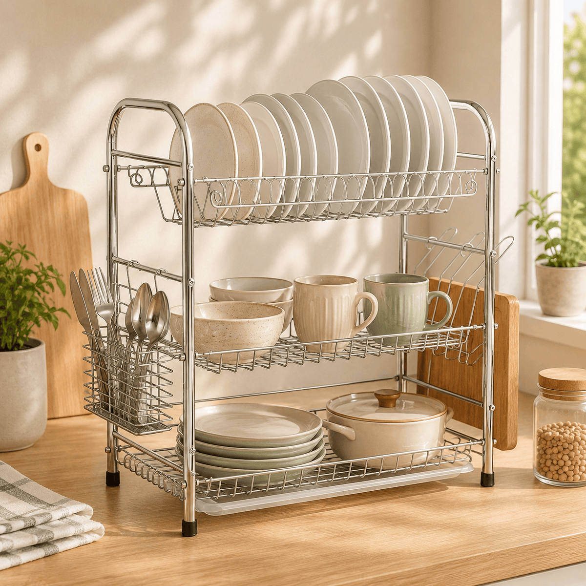 SK Stainless Steel Silver Plate Rack. Available in 2 sizes: 2-tier and 3-tier Kaka Bawa Sons