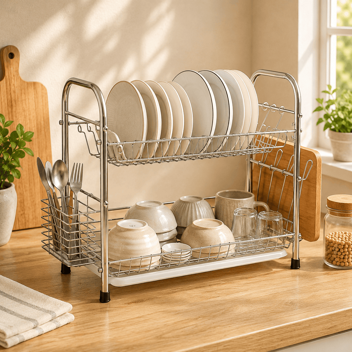 SK Stainless Steel Silver Plate Rack. Available in 2 sizes: 2-tier and 3-tier Kaka Bawa Sons