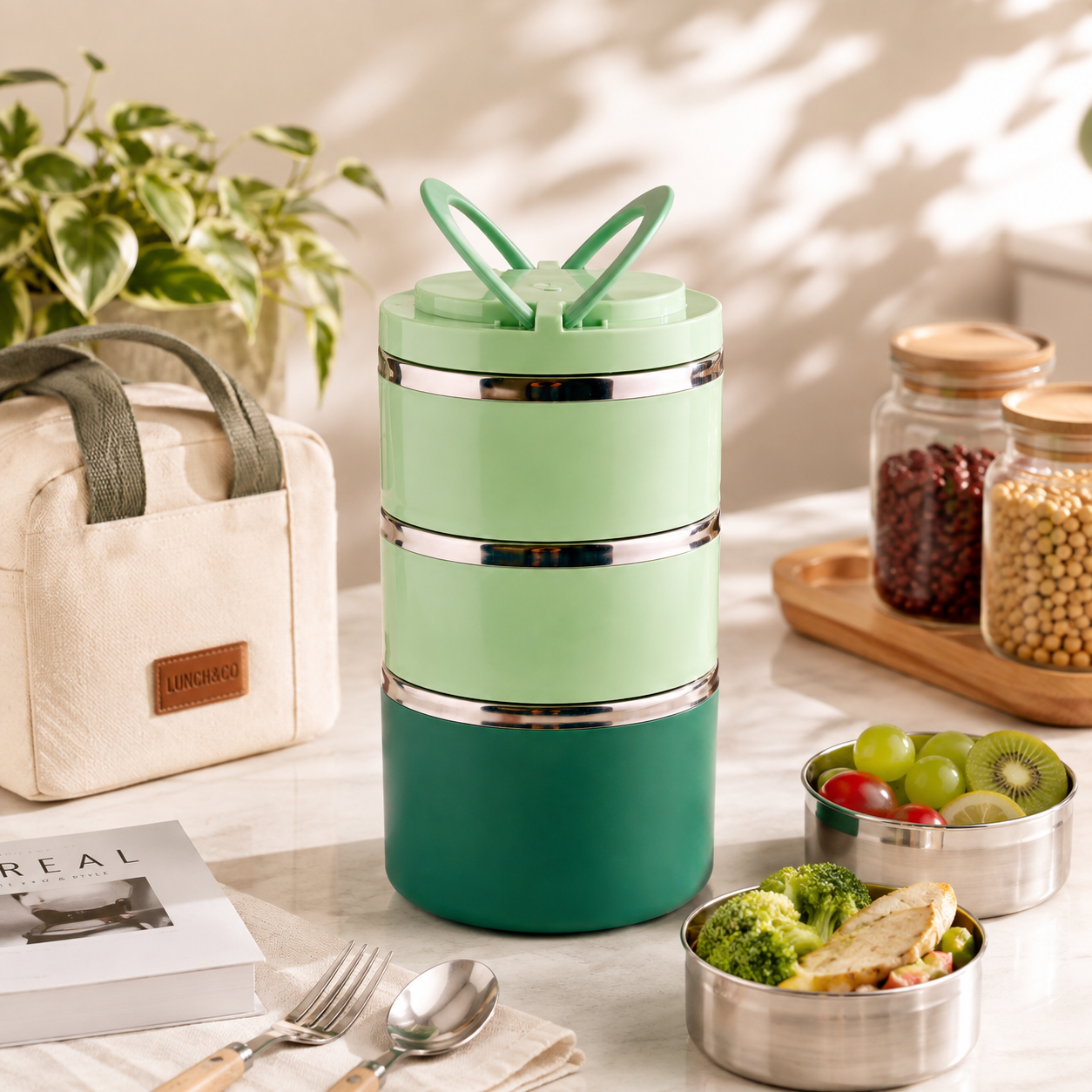 Tedemei 2-Liter 3-Tier Stainless Steel Lunch Box