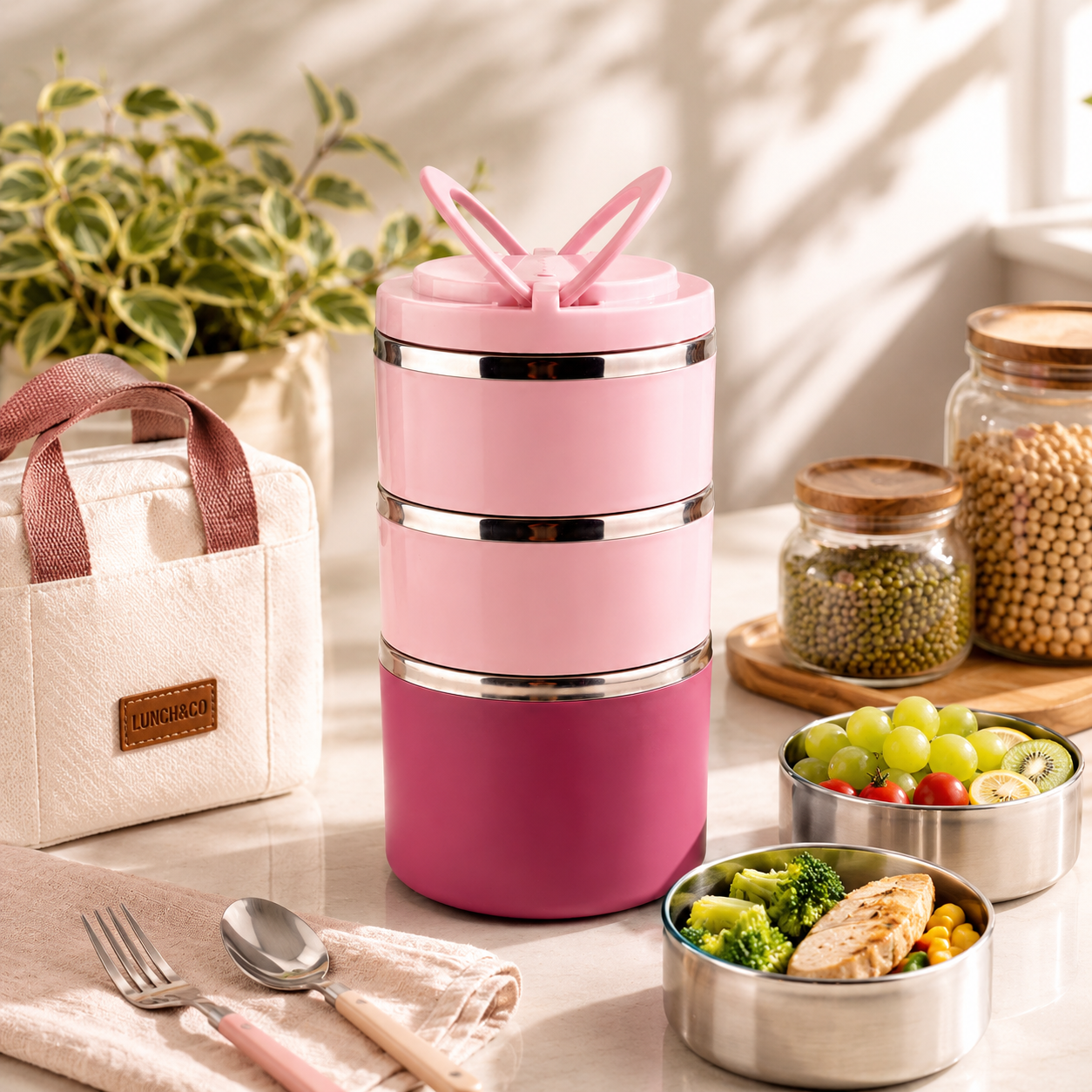 Tedemei 2-Liter 3-Tier Stainless Steel Lunch Box