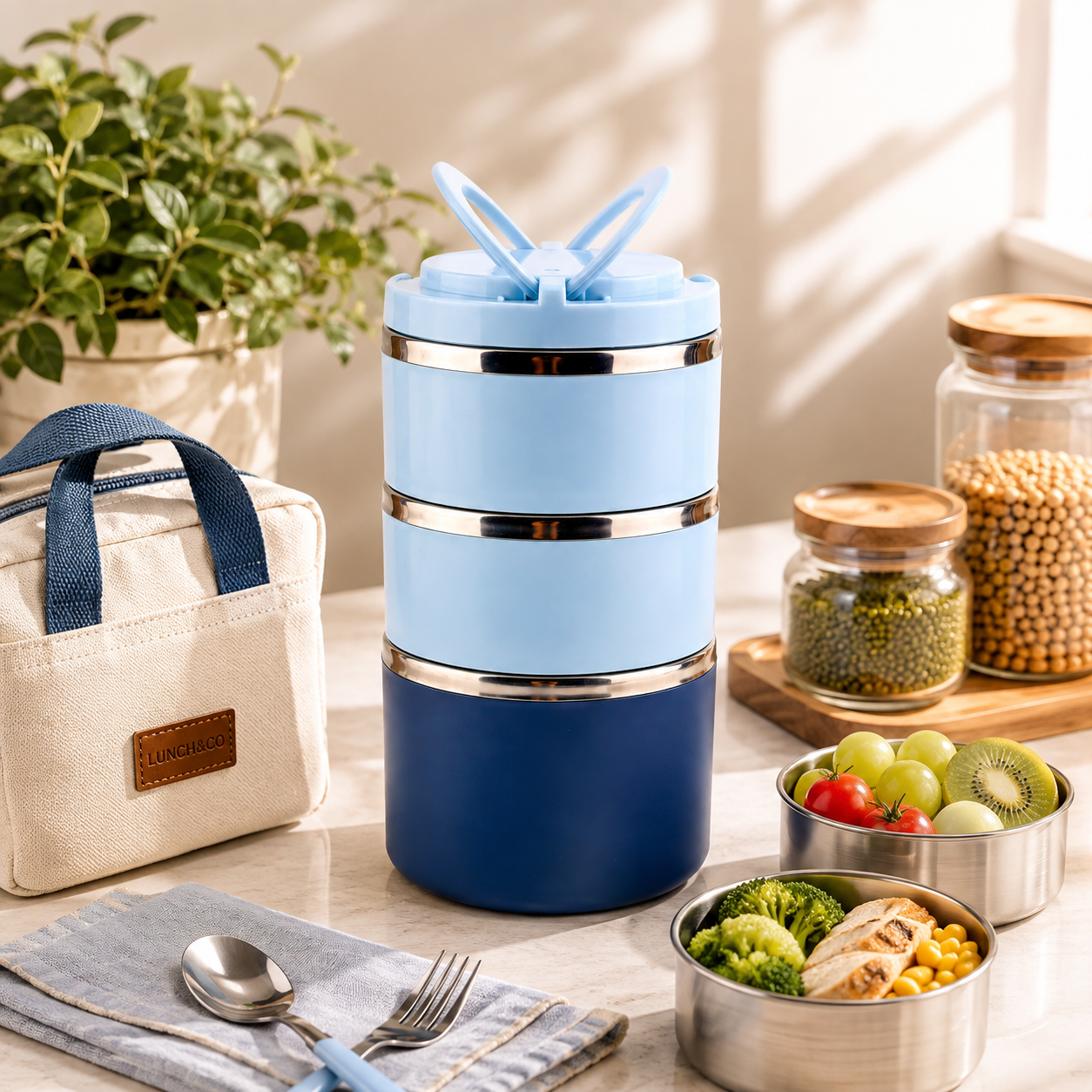 Tedemei 2-Liter 3-Tier Stainless Steel Lunch Box