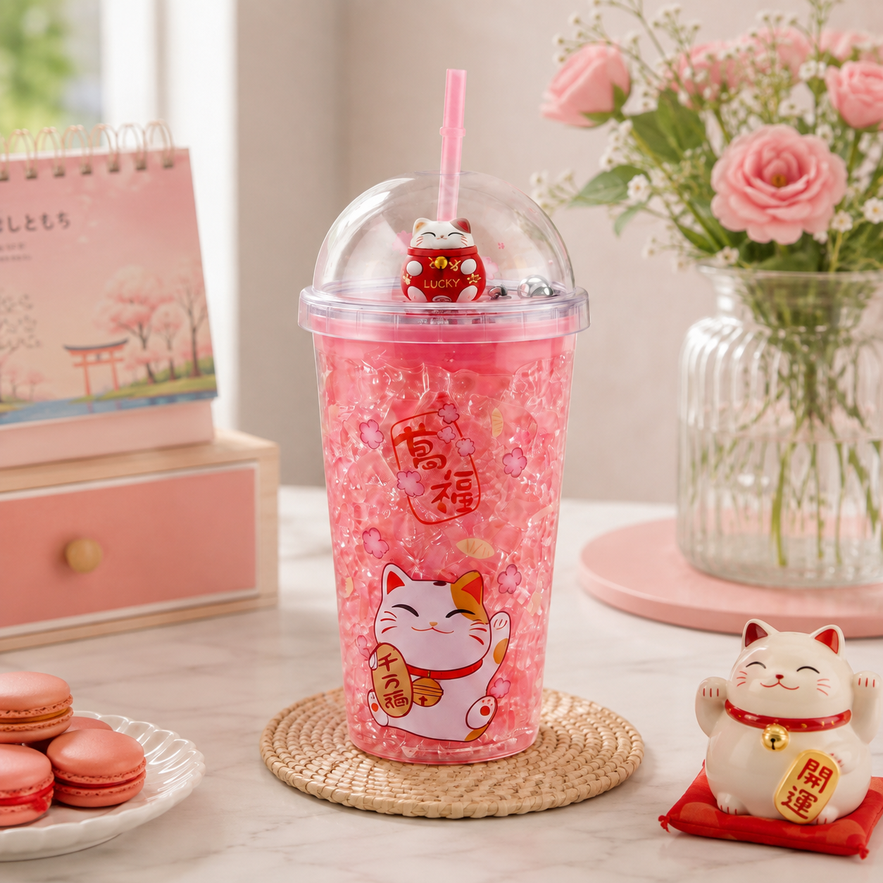 A/C 450 ML Acrylic Double Wall Cartoon Glitter Tumbler With Plastic Straw