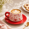 "Red Vintage Botanical" 300 mL Ceramic Cup & Saucer