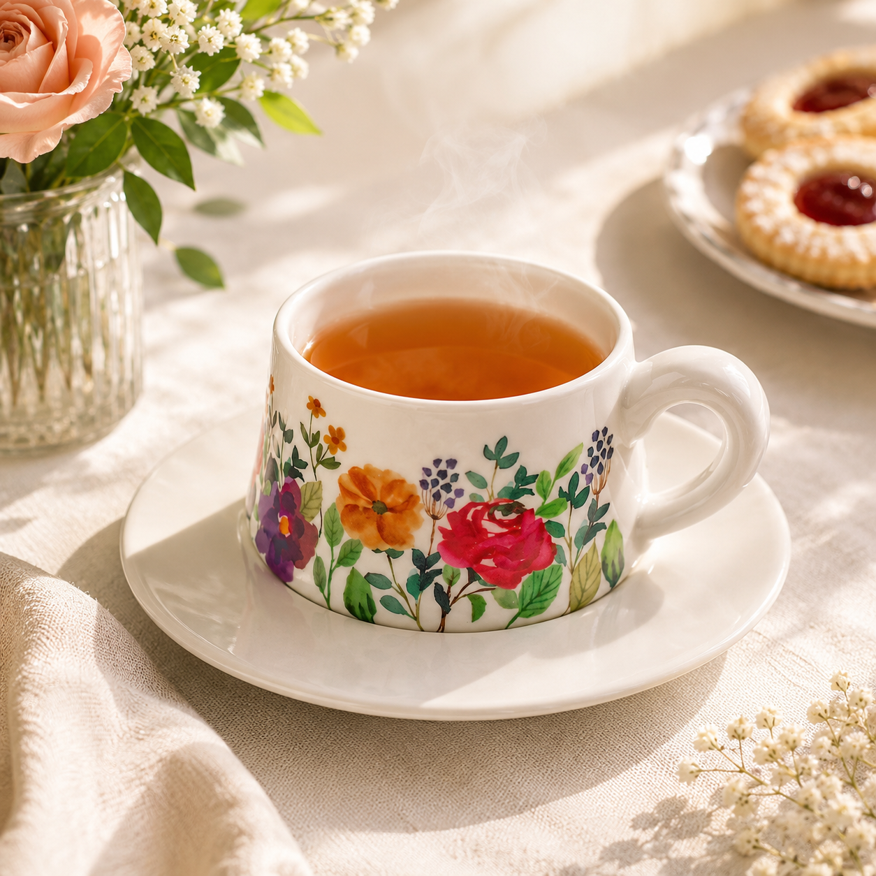 Watercolor Wildflower 300 ML Ceramic Mug with Saucer