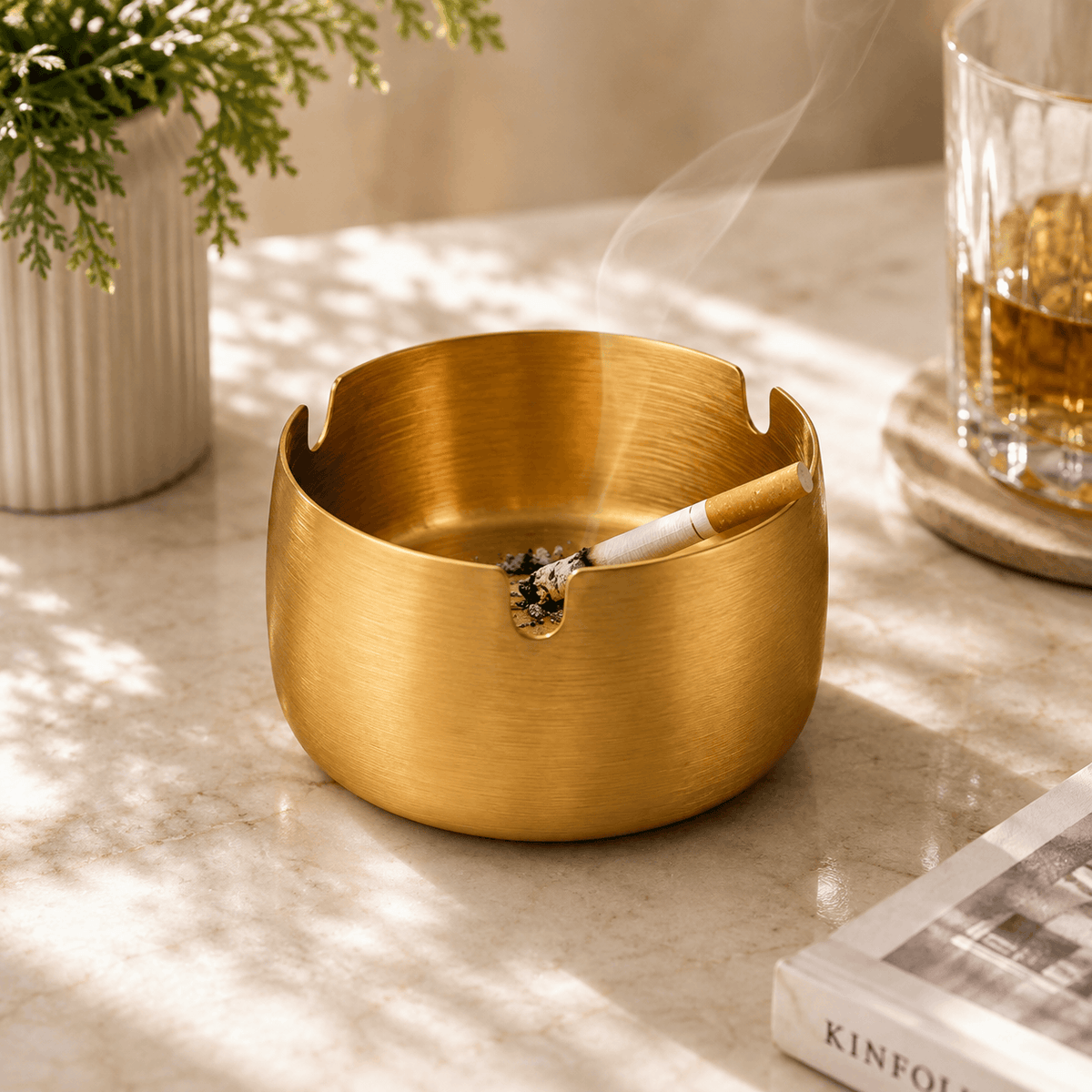 T.D.L 9 Cm Steel Electric Golden Coating Ashtray Kaka Bawa Sons