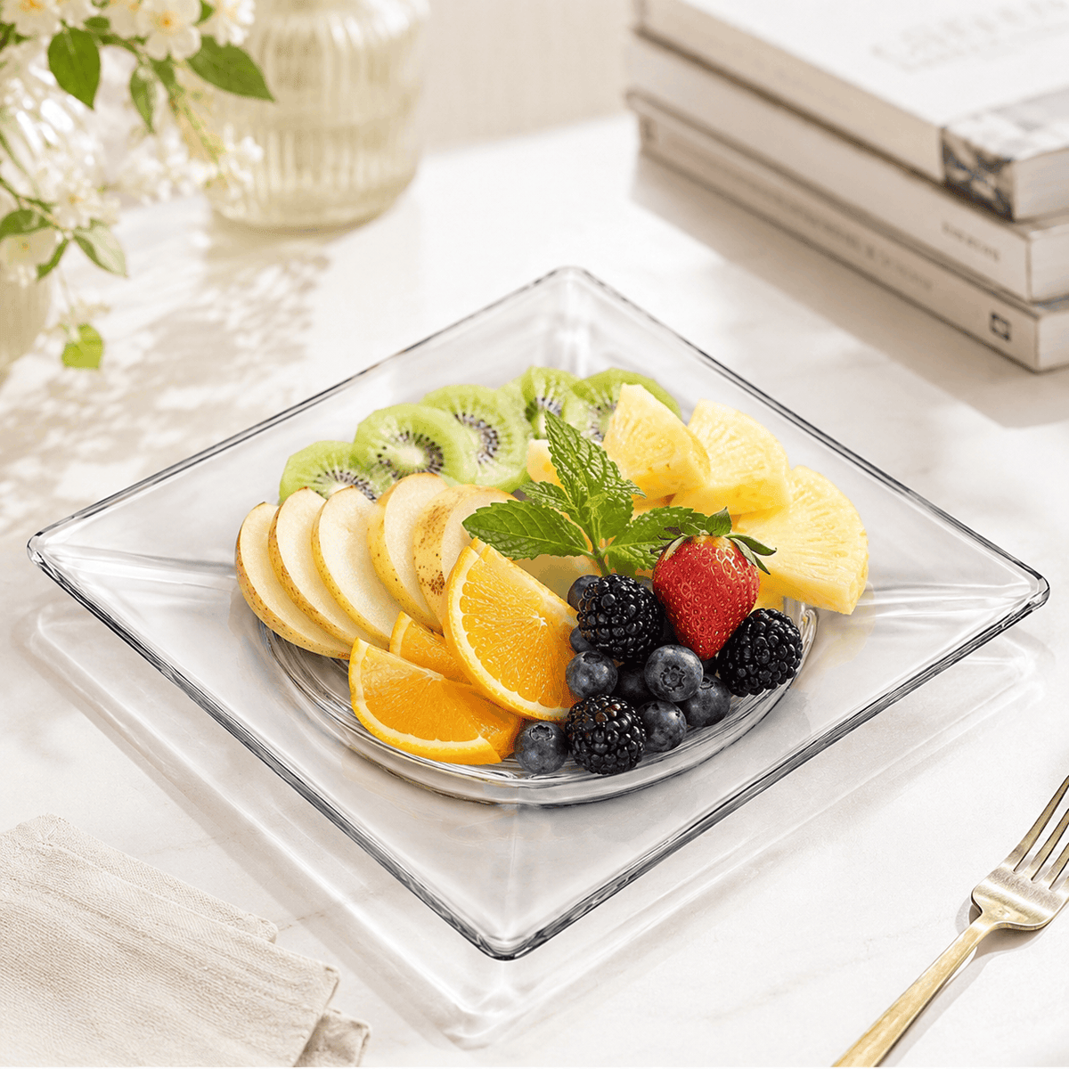 RCR 10-Inch Glass Square Serving Plate Kaka Bawa Sons