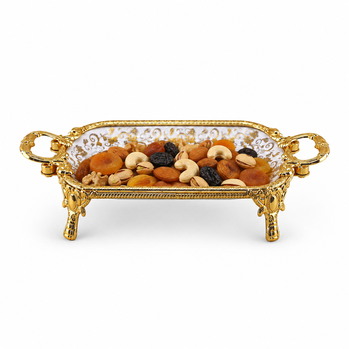 Brilliant Porcelain Rectangular Dish - Golden Flower - 10.5 Inch