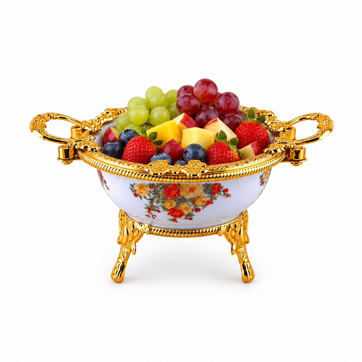 Brilliant Porcelain Serving Bowl - Ornate Gold Flower - 7 Inches