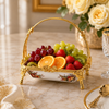 Brilliant Porcelain Rectangular Serving Dish With Gold Handle - Red Flower - 10 Inch