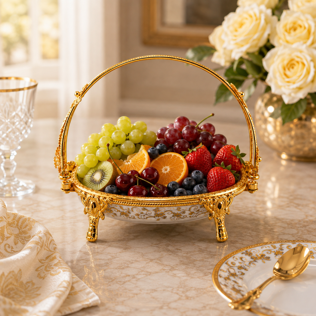 Brilliant Porcelain Oval Serving Dish - Gold Flower - 10 Inch