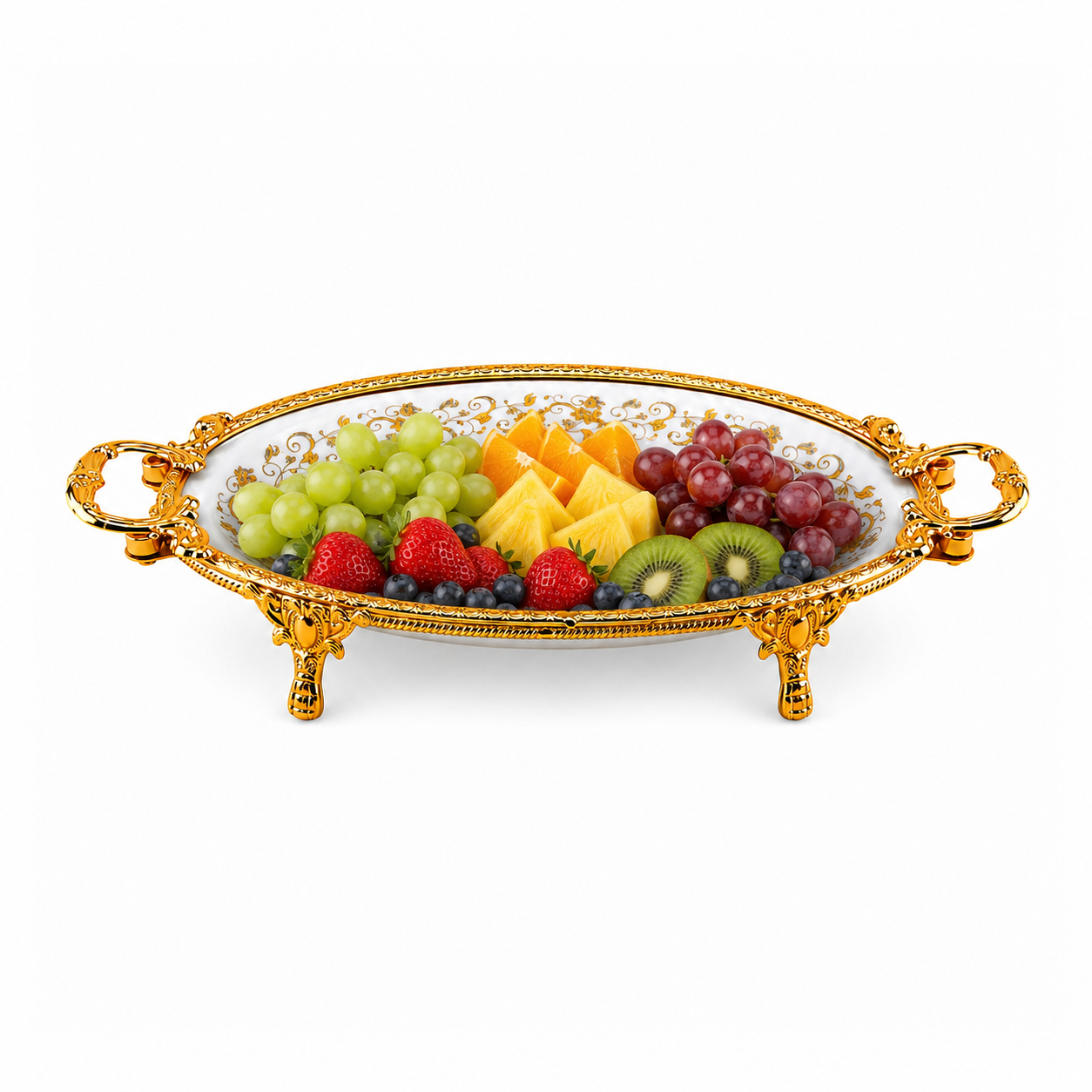 Brilliant Porcelain Oval Serving Dish - Golden Flower - 13.5 Inch