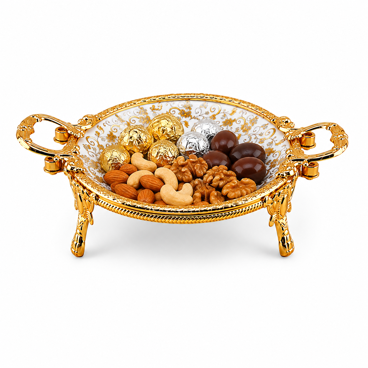 Brilliant Porcelain Round Serving Dish - Golden Flower - 8.5 Inch