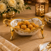 Brilliant Porcelain Oval Wavy Serving Dish - Golden Flower - 11 Inch