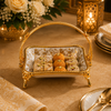 Brilliant Porcelain Rectangular Serving Dish With Ornate Stand - Golden Flower - 9.5 Inch