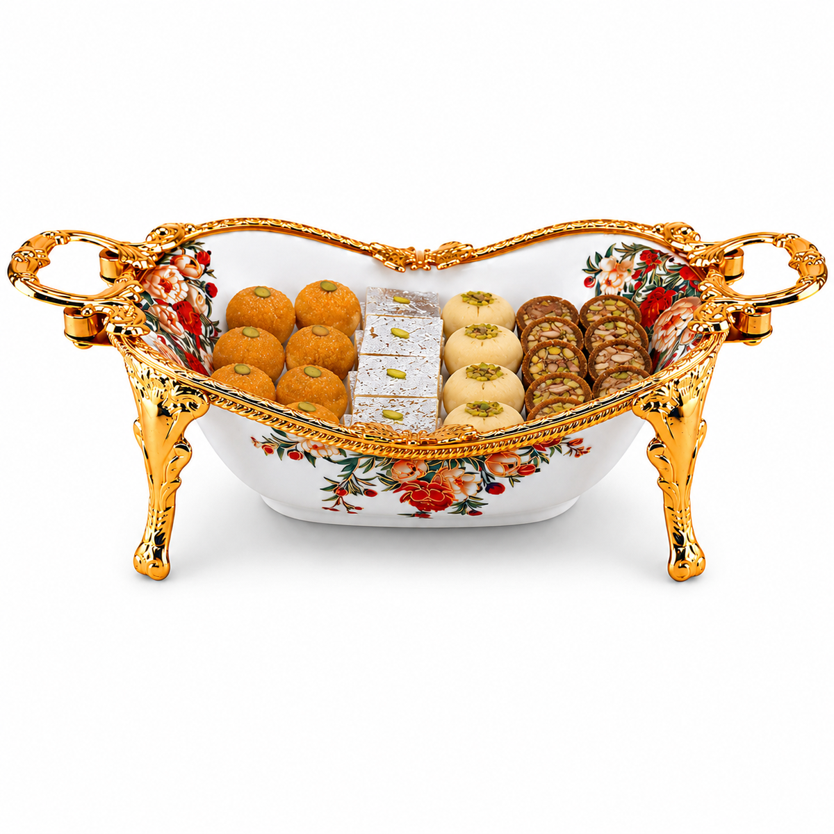 Brilliant Porcelain Wavy Oval Serving Dish - Red Flower - 12.5 Inch