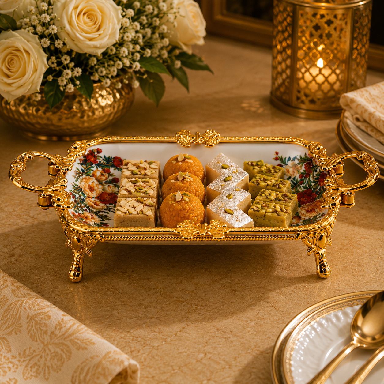 Brilliant Porcelain Rectangular Serving Dish – Red Flower Elegance, 12.5 Inch