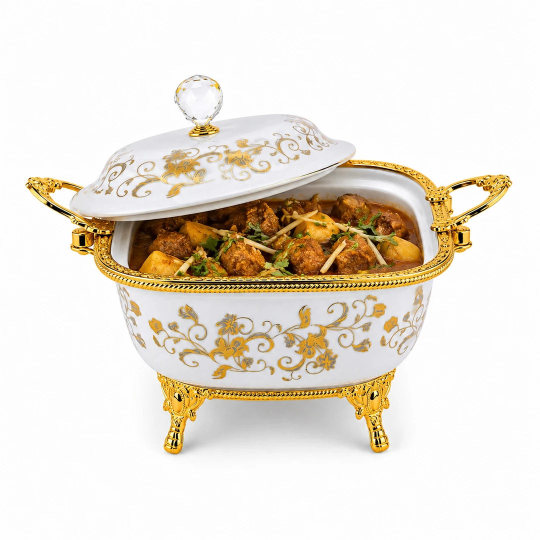 Brilliant Porcelain Square Serving Bowl | Golden Flower |10 Inch