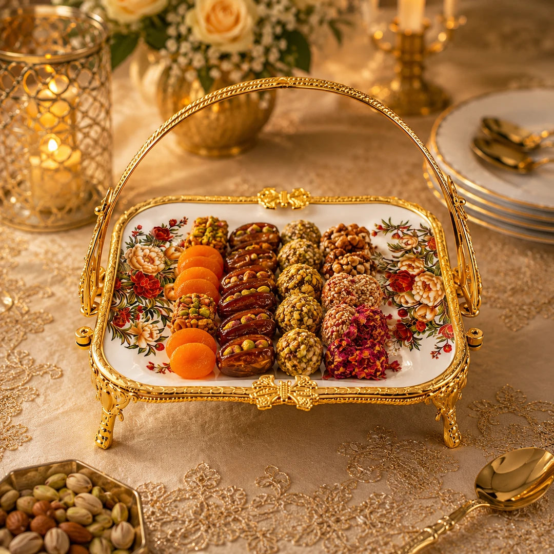 Brilliant Porcelain Rectangular Serving Dish | Red Flower | 13 Inch