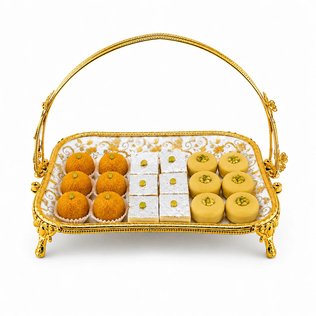 Brilliant Porcelain Rectangular Serving Dish | Golden Flower | 13 Inch