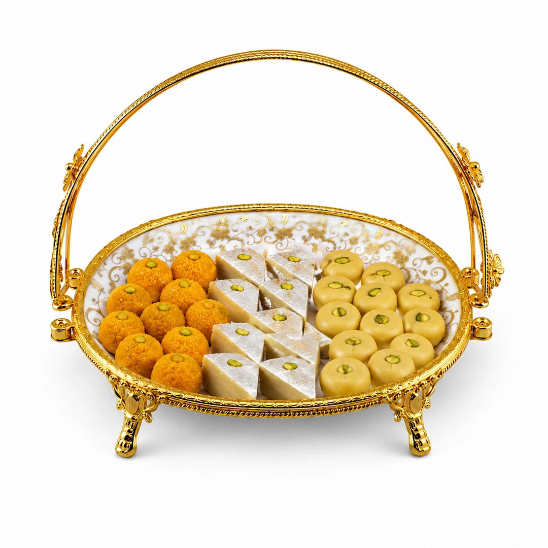 Brilliant Porcelain Oval Serving Dish | Golden Flower | 13 Inch