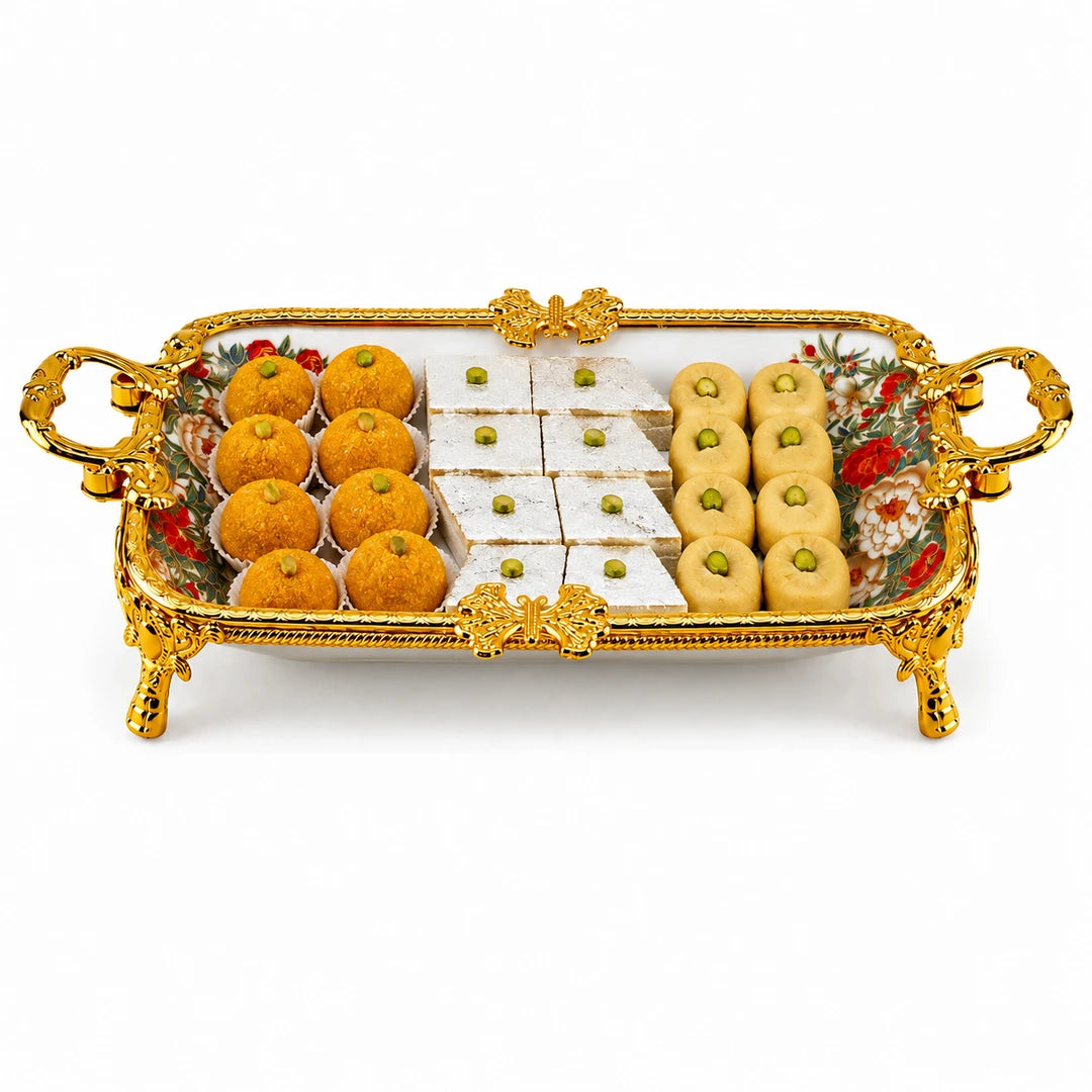Brilliant Porcelain Rectangular Serving Dish | Red Flower | 12 Inch