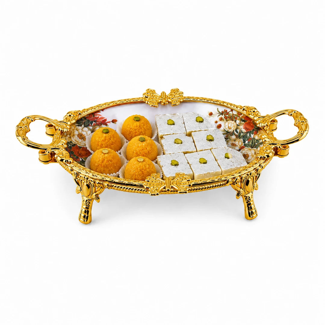 Brilliant Porcelain Oval Serving Dish | Red Flower | 10 Inch