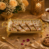 Brilliant Porcelain Rectangular Serving Dish | Golden Flower | 12 Inch