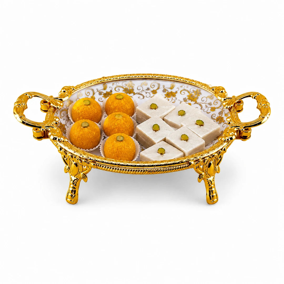 Brilliant Porcelain Oval Serving Dish | Golden Flower | 10 Inch