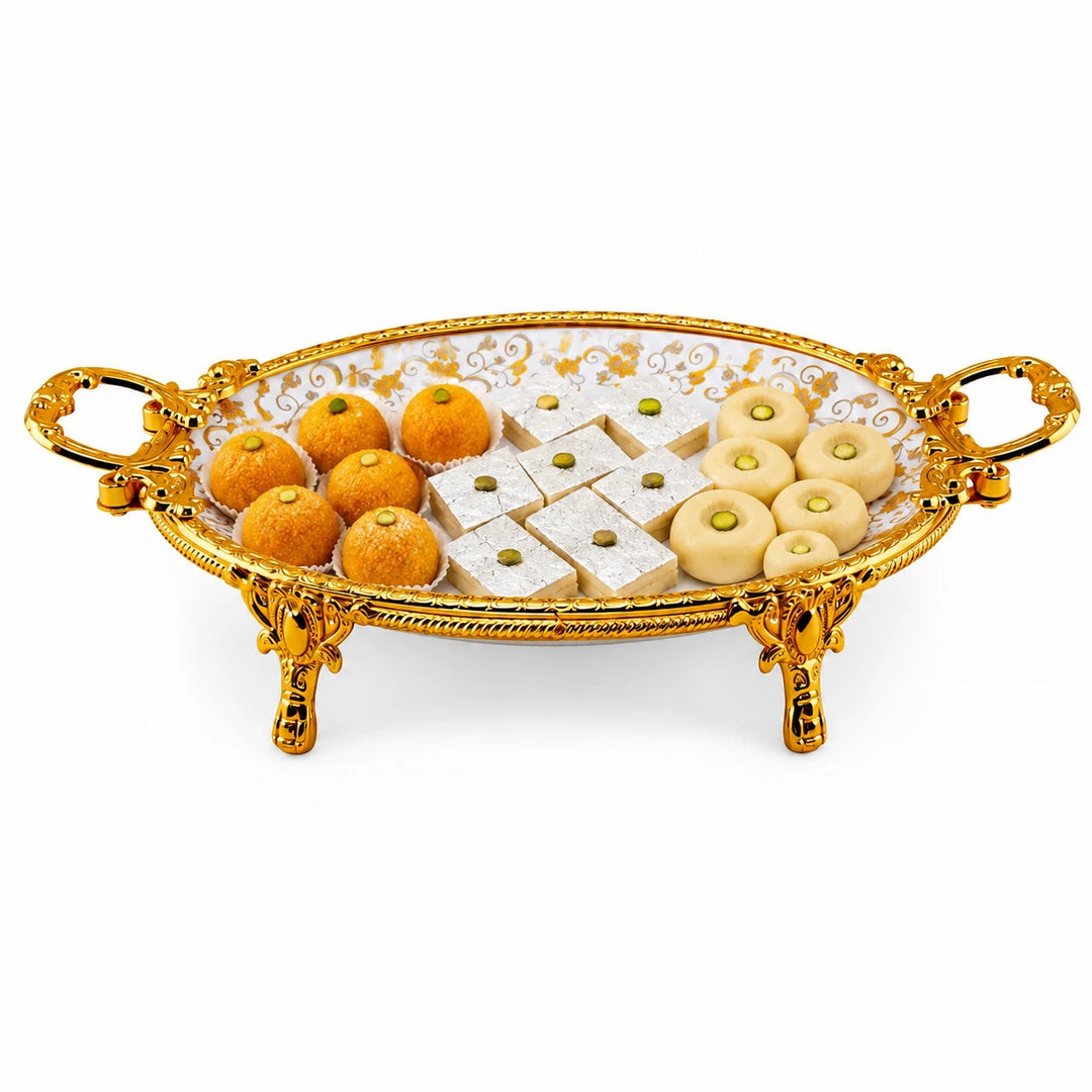 Brilliant Porcelain Oval Serving Dish | Golden Flower | 13 Inch
