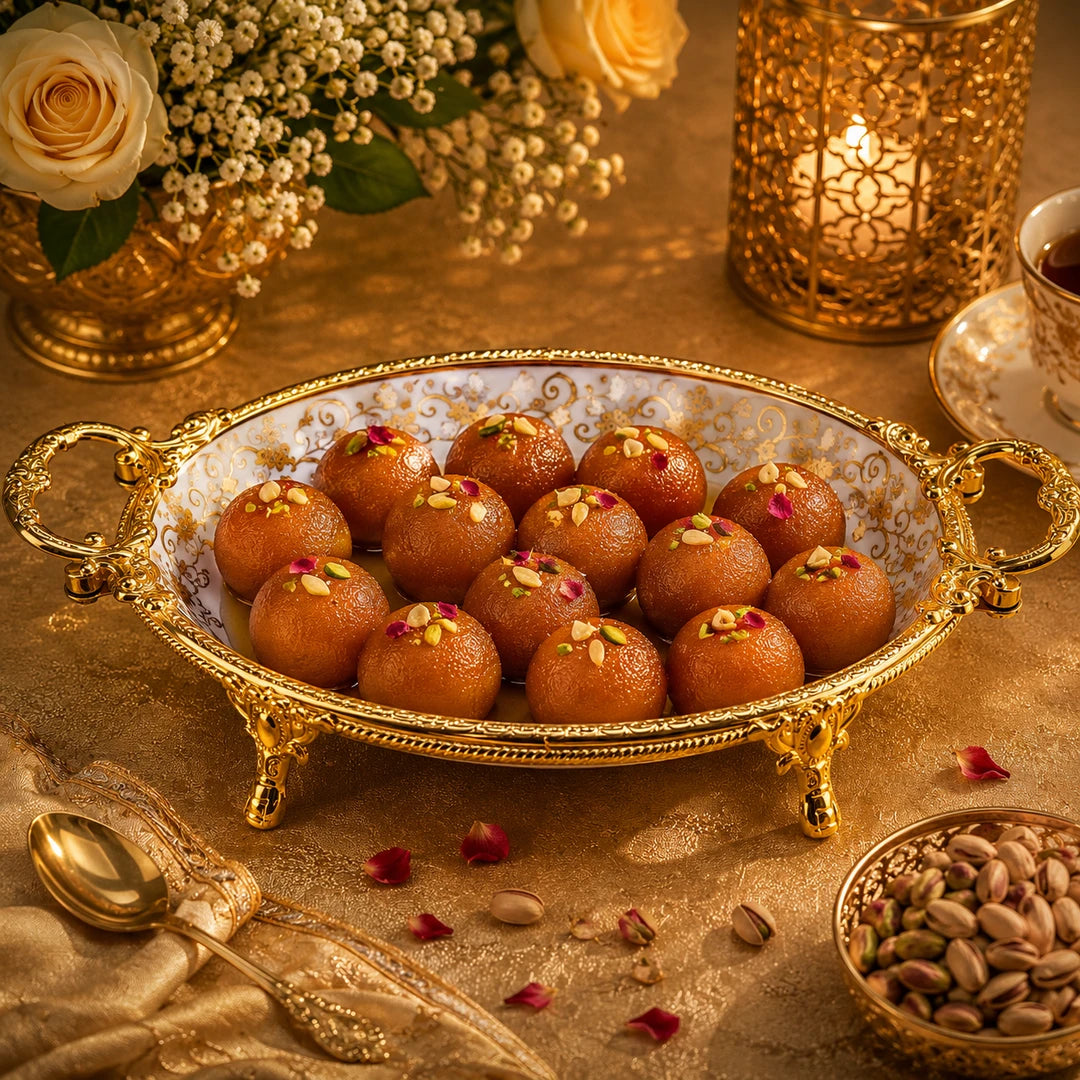 Brilliant Porcelain Oval Serving Dish | Golden Flower | 13 Inch