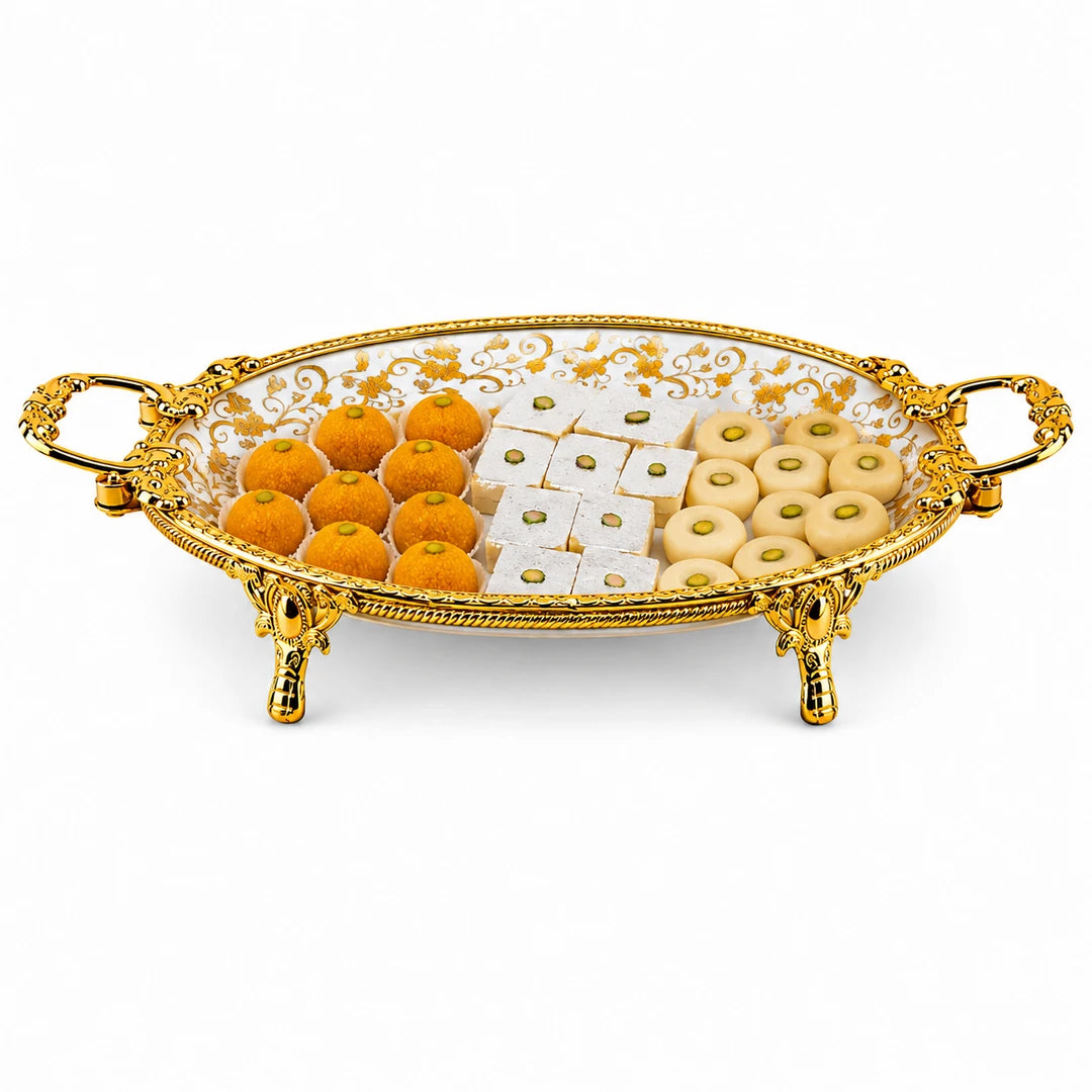 Brilliant Porcelain Oval Serving Dish | Golden Flower | 14 Inch
