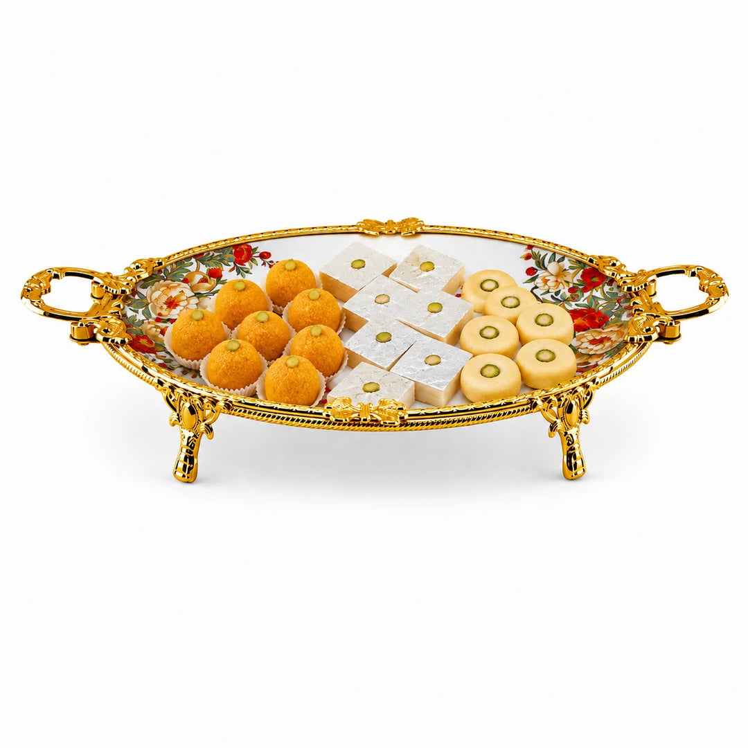 Brilliant Porcelain Oval Serving Dish | Red Flower | 14 Inch