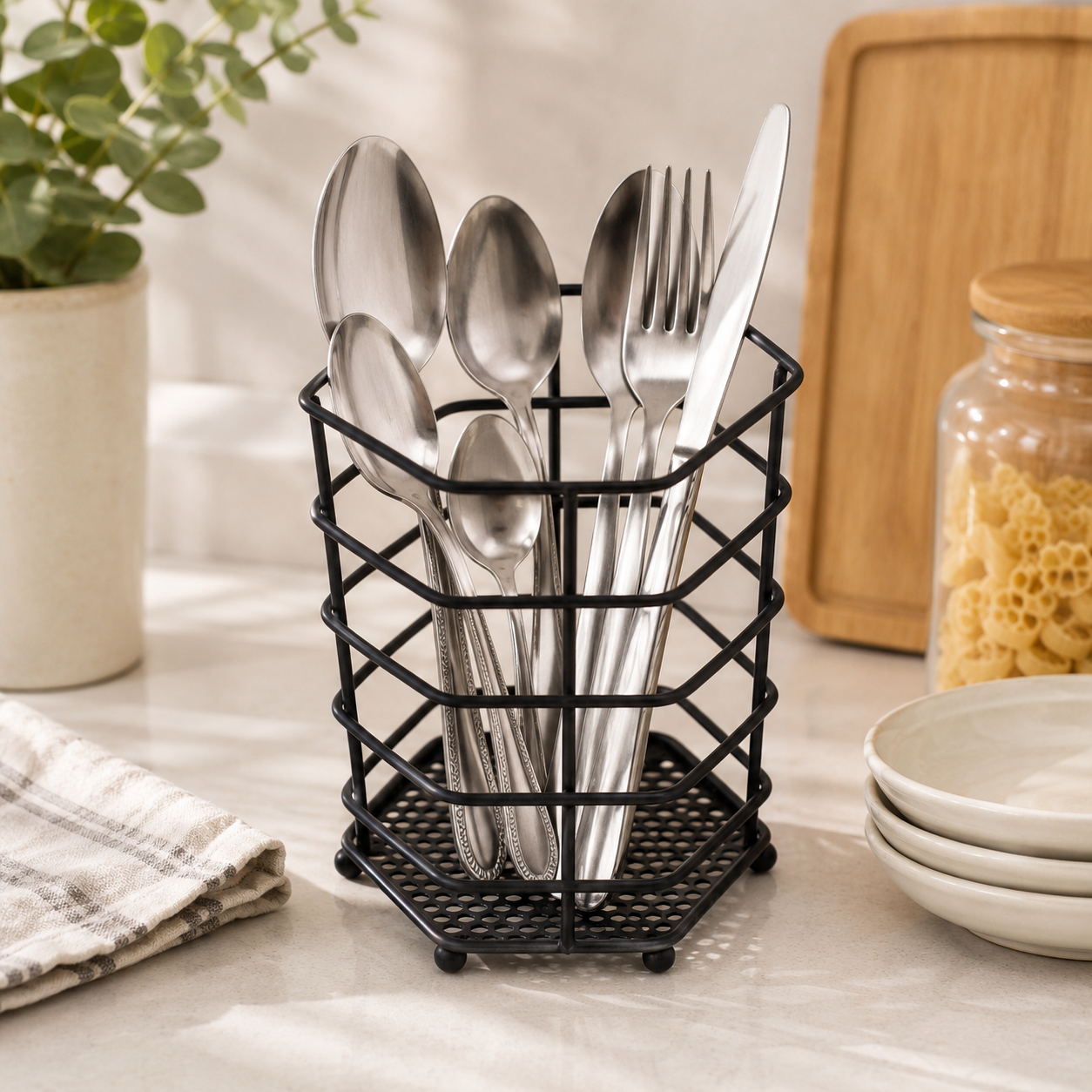 A.T Hexagonal Stainless Steel Kitchen Cutlery Holder